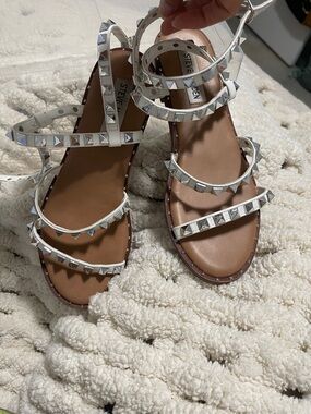 Steve Madden White Studded Ankle-Strap Sandals